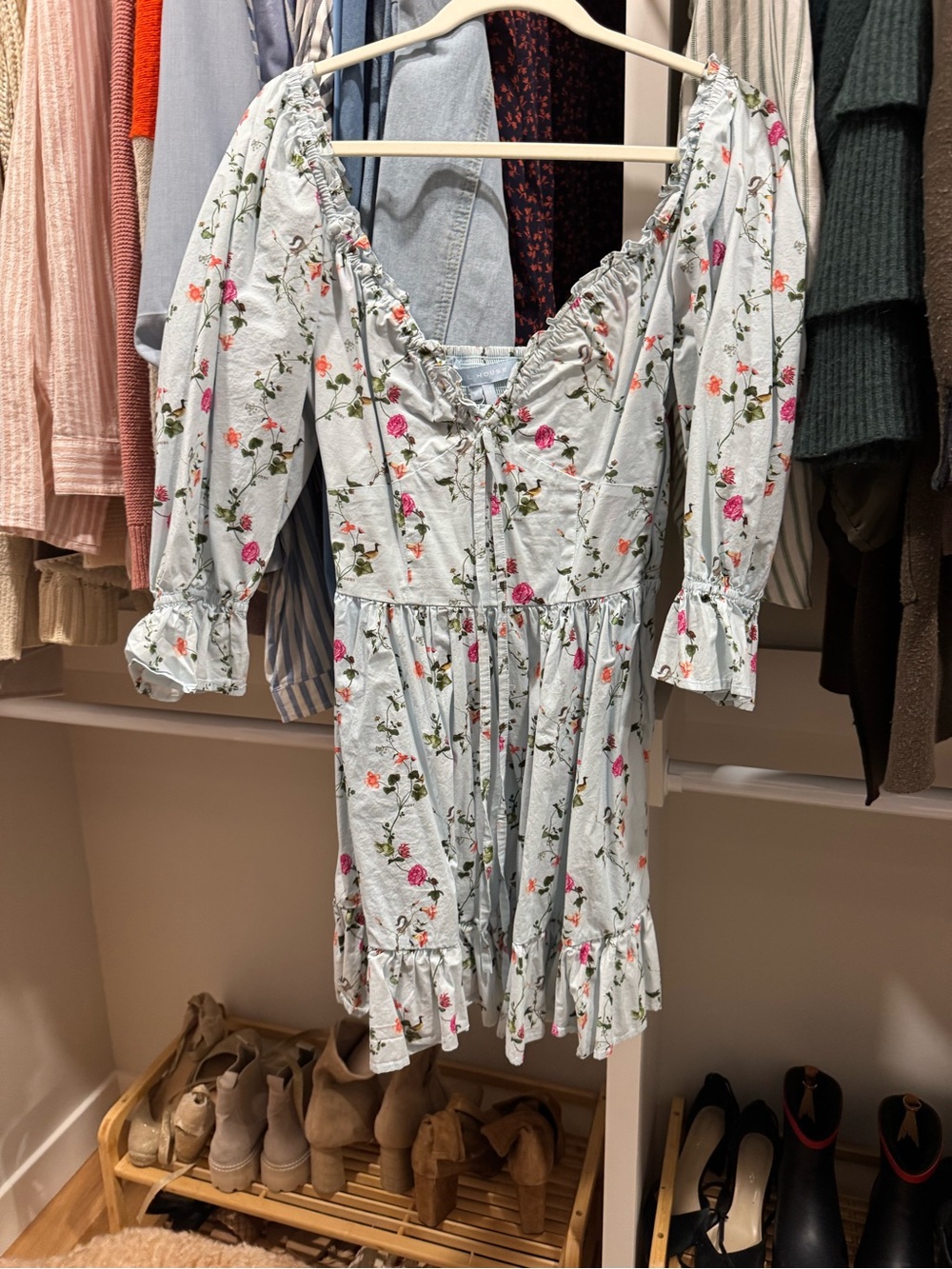 Hill House Light Blue Floral Mini Dress
